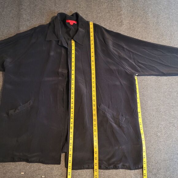 Shamask Black Minimalist Unstructured Open Front 100% Silk Jacket Size 3= 16-20 - Picture 3 of 11